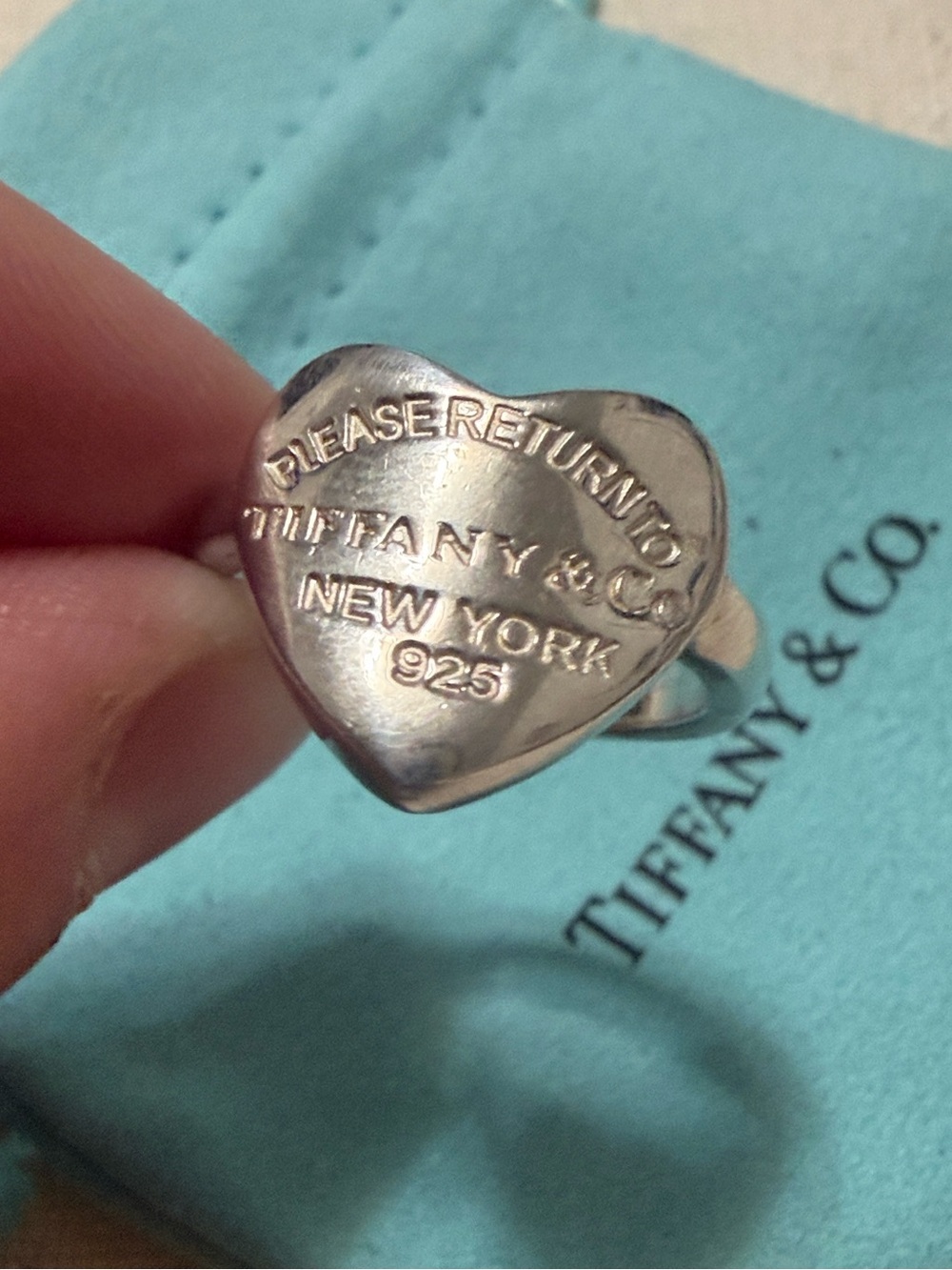 Please Return To Tiffany & Co. Sterling Silver 925 Heart Ring size 7 W/Pouch